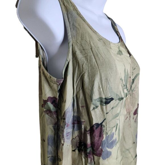 Vintage 1990s Sleeveless Maxi Shift Dress Womens Small Green Floral Rayon Summer - Picture 2 of 5